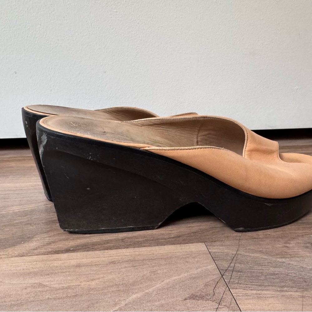 Salvatore Ferragamo Tan Peep-Toe Mules - Picture 3 of 5